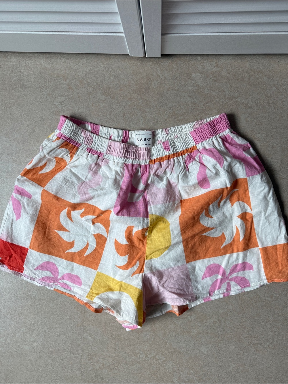 Sabo Floral-Print High Waist Cotton Shorts in White
